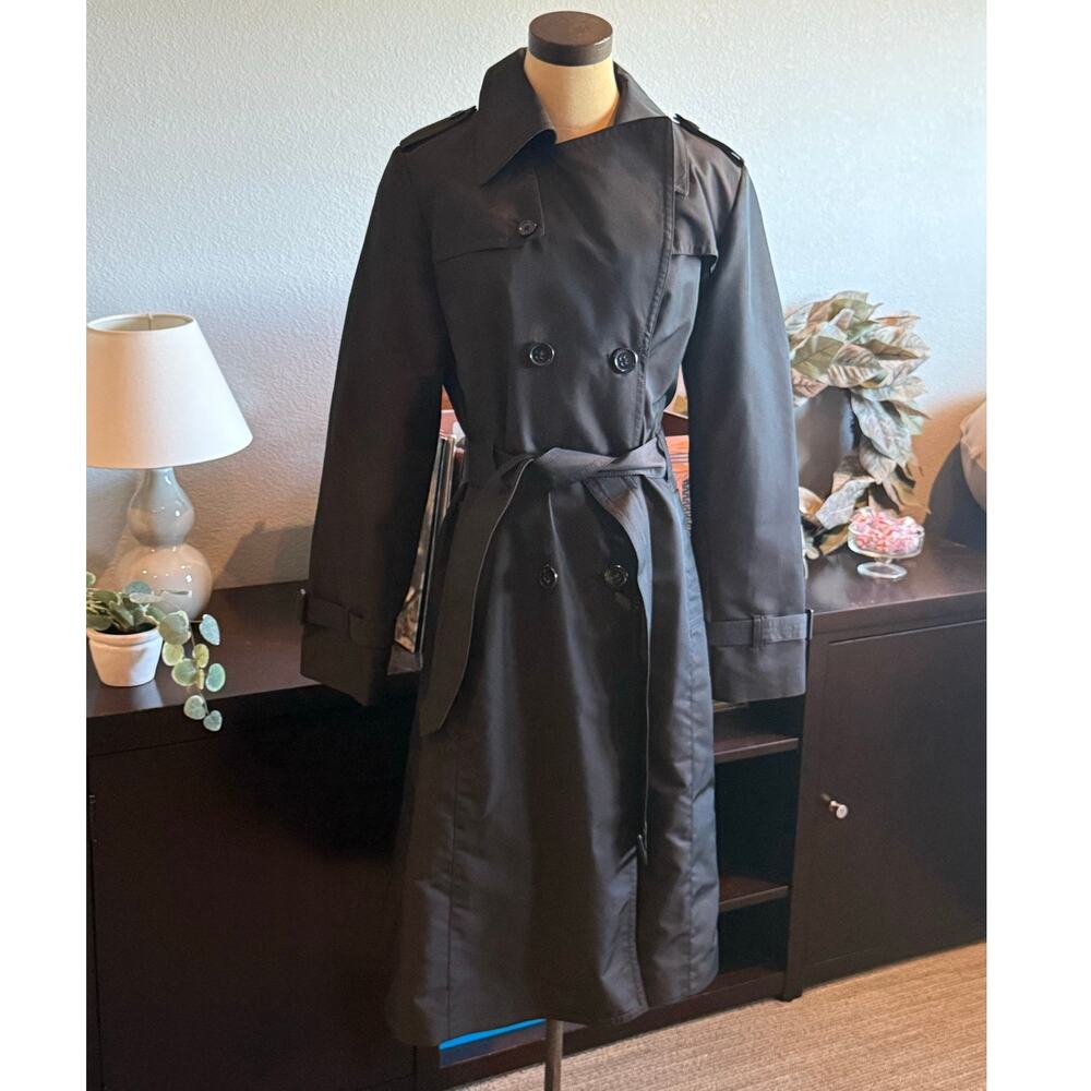 Y2K Banana Republic Trench Coat Duster Jacket Dark Gray Taupe Women L Rain